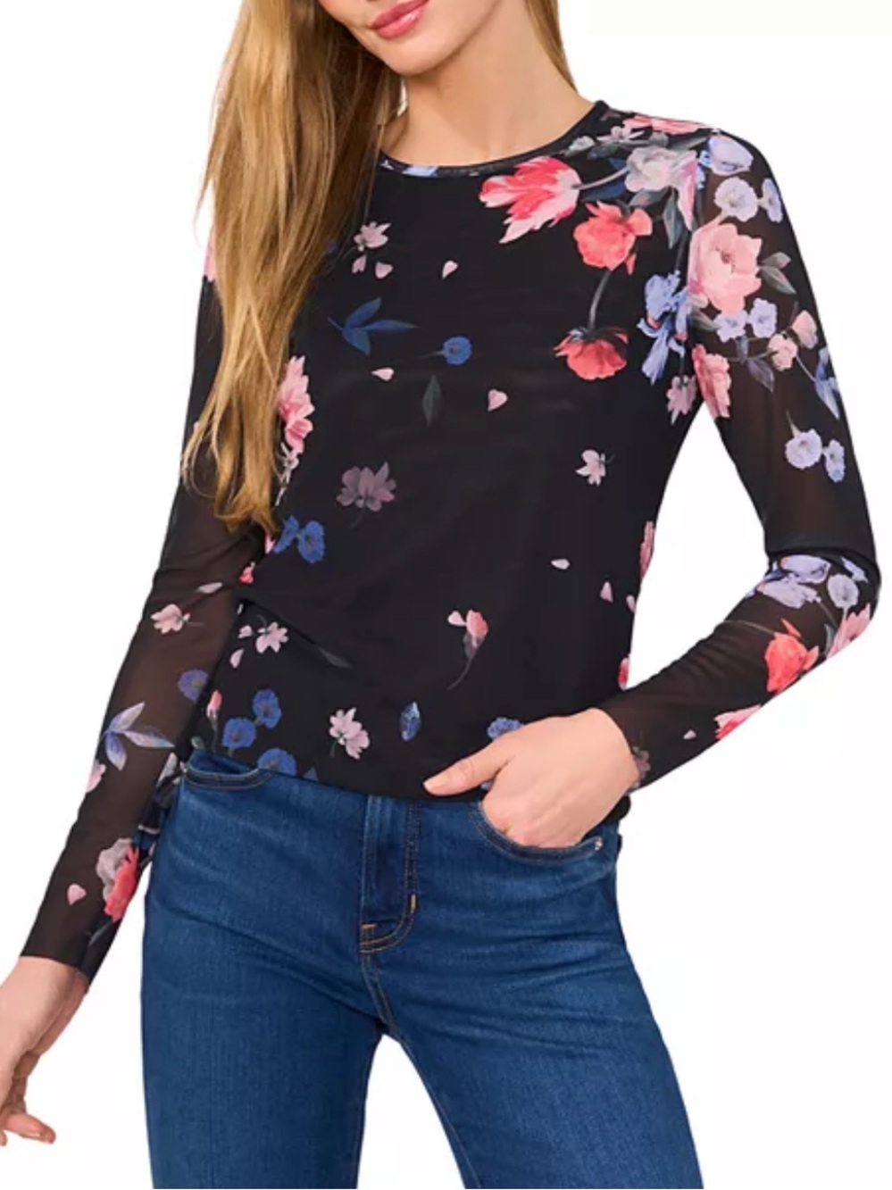 NWT Ted Baker long sleeve floral mesh top